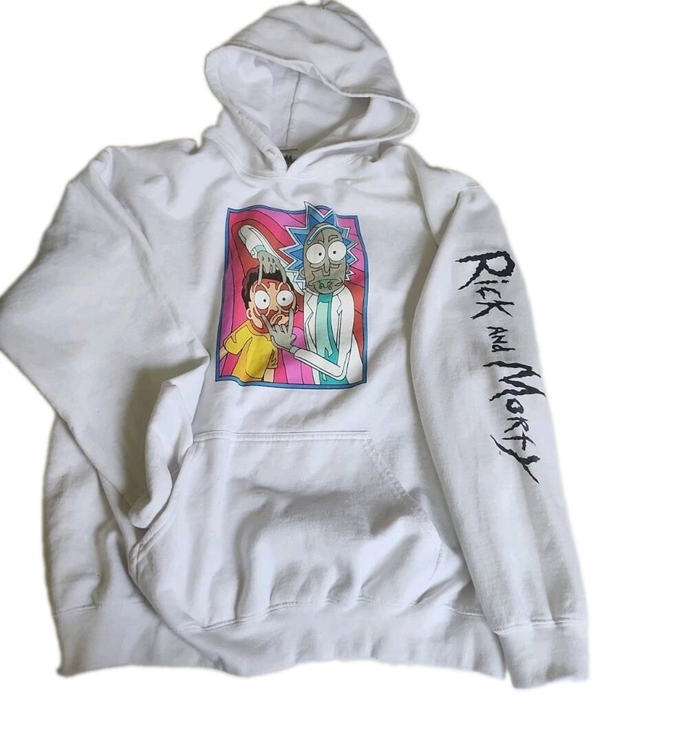 Rick and Morty Official Adult Swim Hoodie Large Rick holding Morty's eyes open